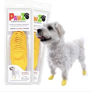 PawZ Dog Boots Tiny & XXS Green & Yellow Rubber Boots For 1" -1.5" (28 Boots)
